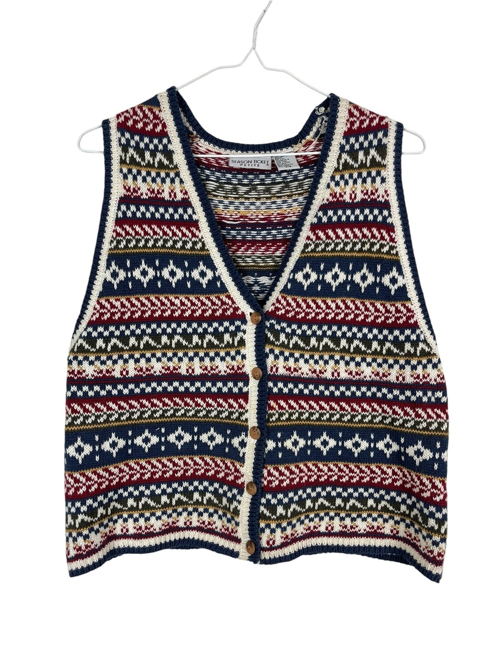 Vintage Season Ticket Fair Isle Knit Button Front Sweater Vest Petite Small